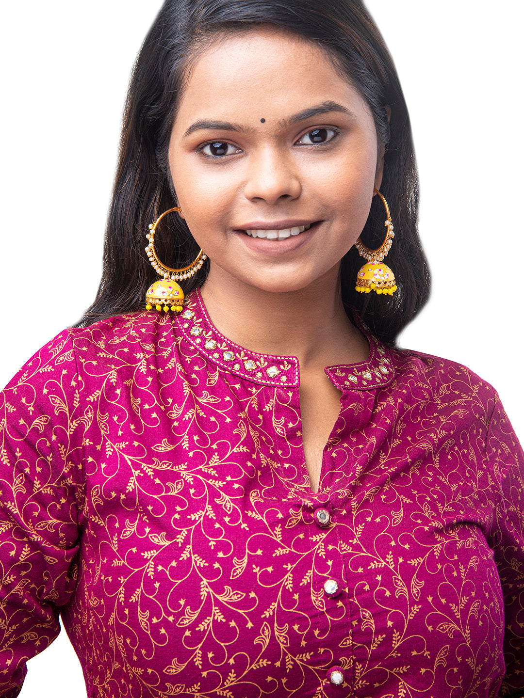 Shining Jewel Handcrafted Gold Plated Designer Traditional Ethnic Meenakari Kundan Jhumka bali Earrings Women (SJ_1877_Y)