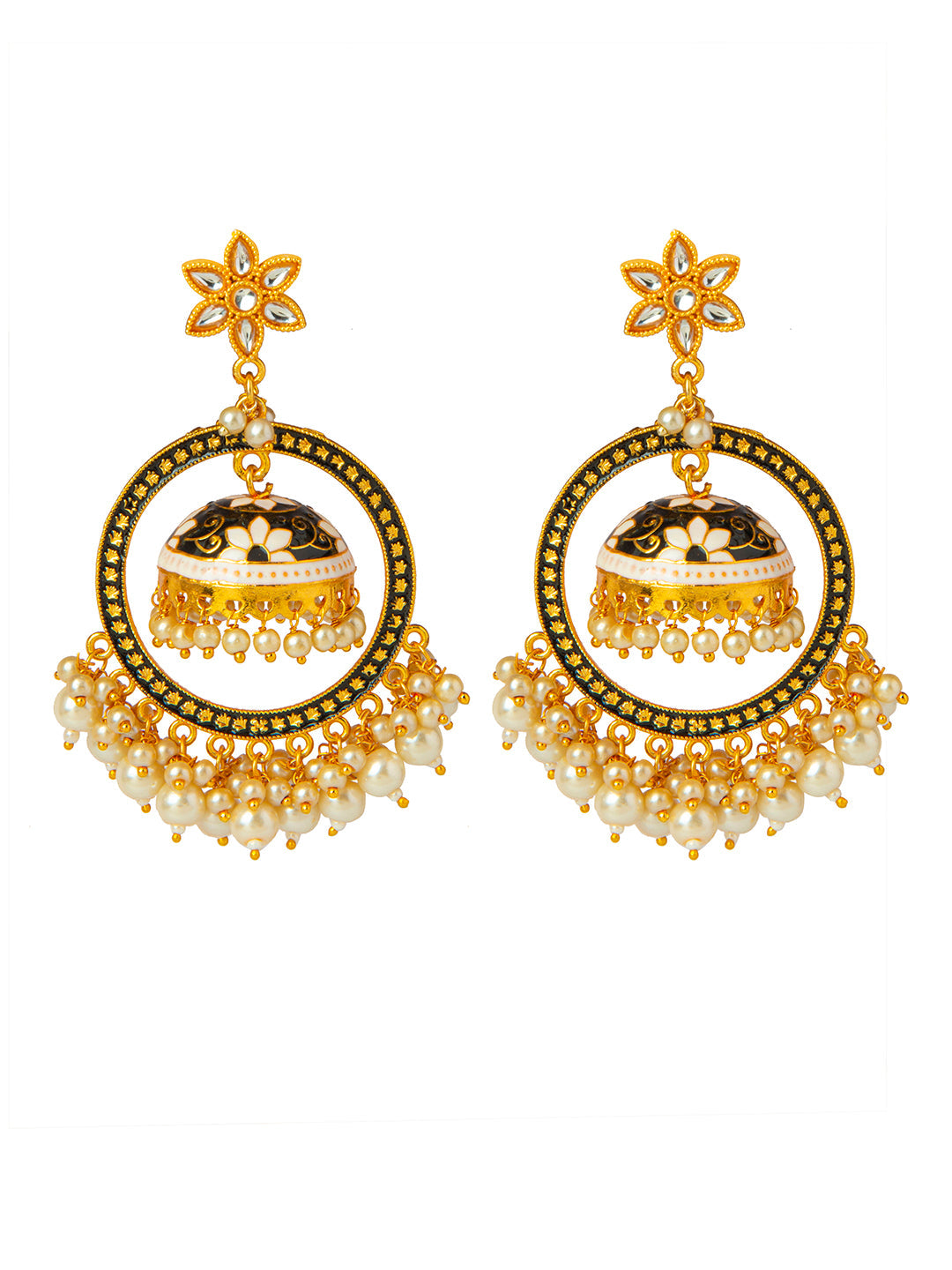 Shining Jewel Handcrafted Gold Plated Designer Traditional Ethnic Meenakari Kundan Jhumka bali Earrings Women (SJ_1878_BK)