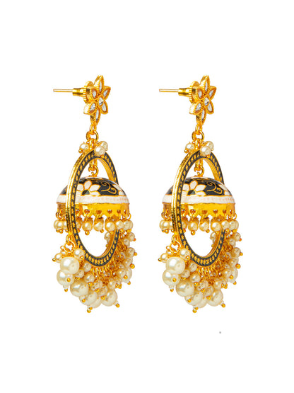 Shining Jewel Handcrafted Gold Plated Designer Traditional Ethnic Meenakari Kundan Jhumka bali Earrings Women (SJ_1878_BK)