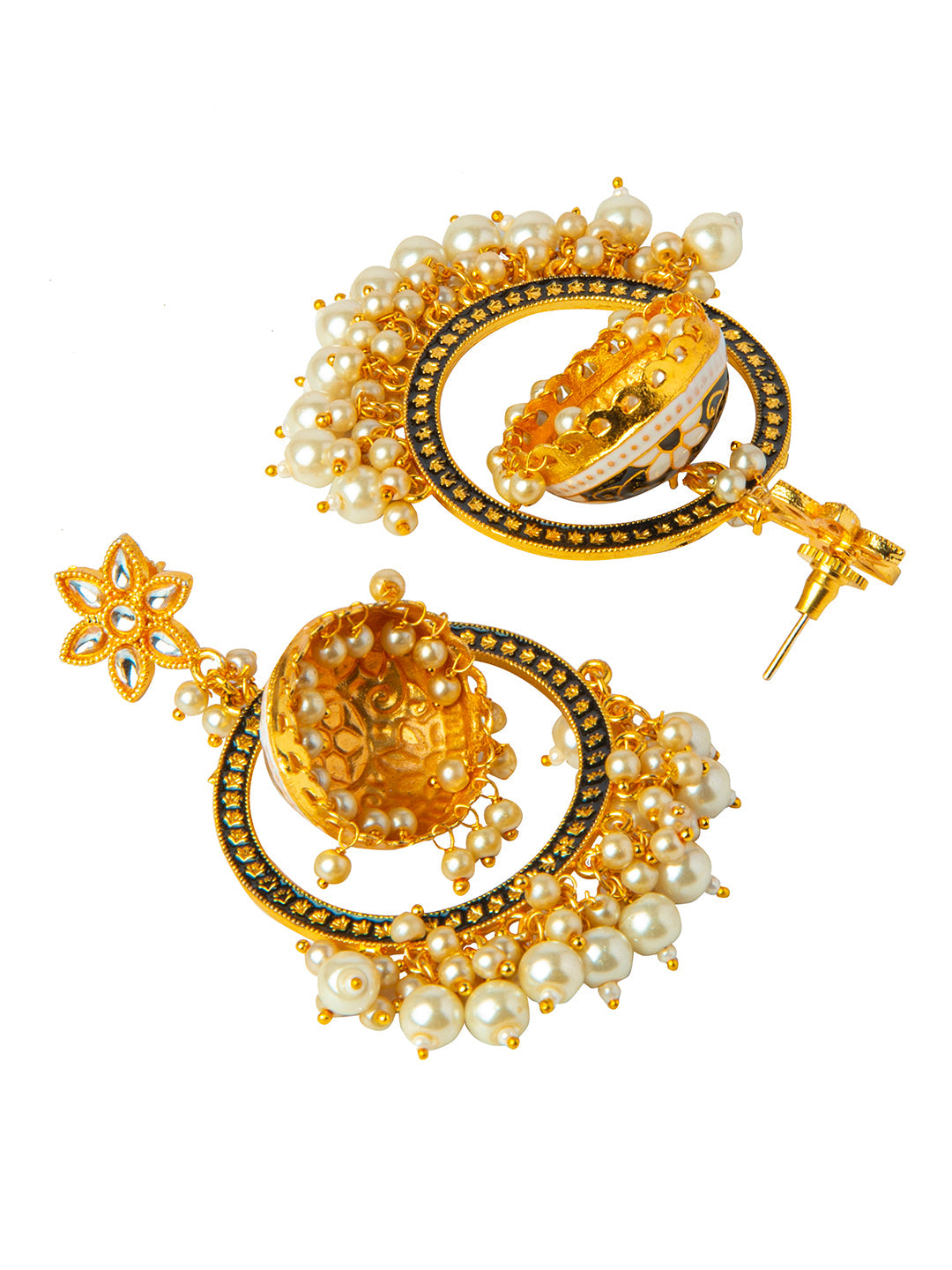 Shining Jewel Handcrafted Gold Plated Designer Traditional Ethnic Meenakari Kundan Jhumka bali Earrings Women (SJ_1878_BK)