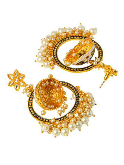 Shining Jewel Handcrafted Gold Plated Designer Traditional Ethnic Meenakari Kundan Jhumka bali Earrings Women (SJ_1878_BK)