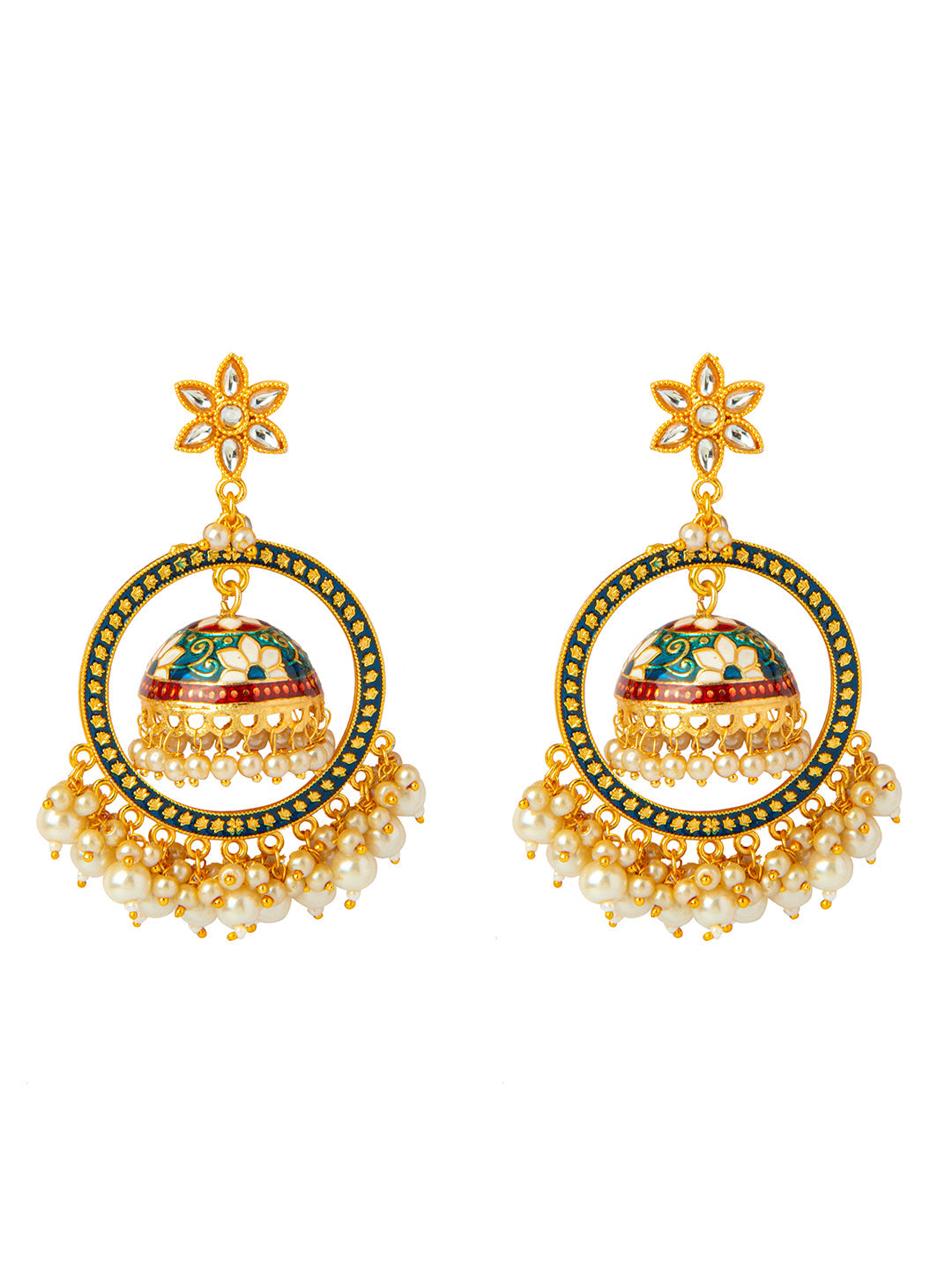 Shining Jewel Handcrafted Gold Plated Designer Traditional Ethnic Meenakari Kundan Jhumka bali Earrings Women (SJ_1878_BL)