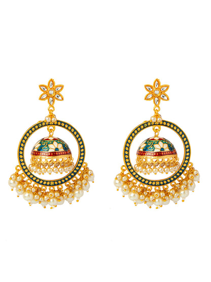 Shining Jewel Handcrafted Gold Plated Designer Traditional Ethnic Meenakari Kundan Jhumka bali Earrings Women (SJ_1878_BL)