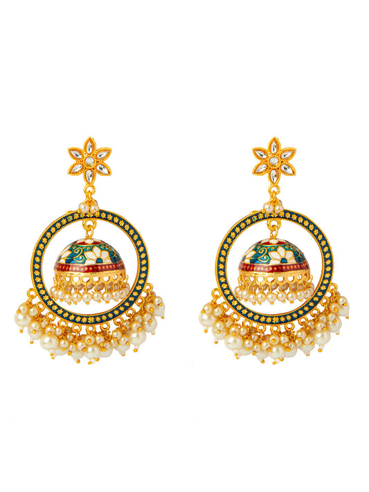 Shining Jewel Handcrafted Gold Plated Designer Traditional Ethnic Meenakari Kundan Jhumka bali Earrings Women (SJ_1878_BL)