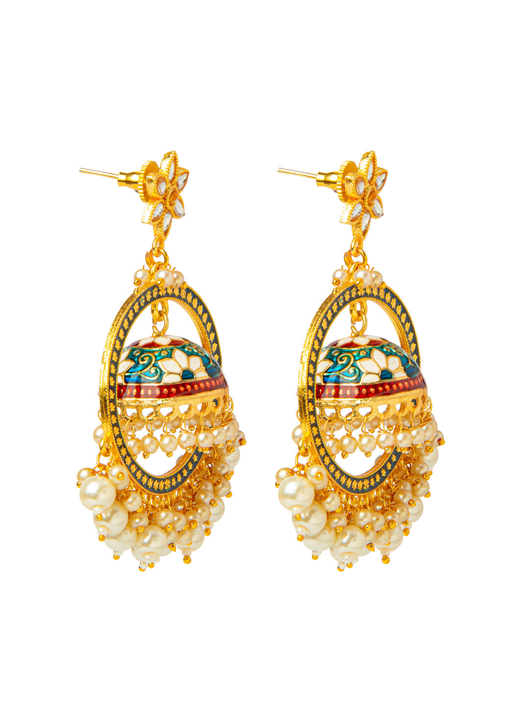 Shining Jewel Handcrafted Gold Plated Designer Traditional Ethnic Meenakari Kundan Jhumka bali Earrings Women (SJ_1878_BL)