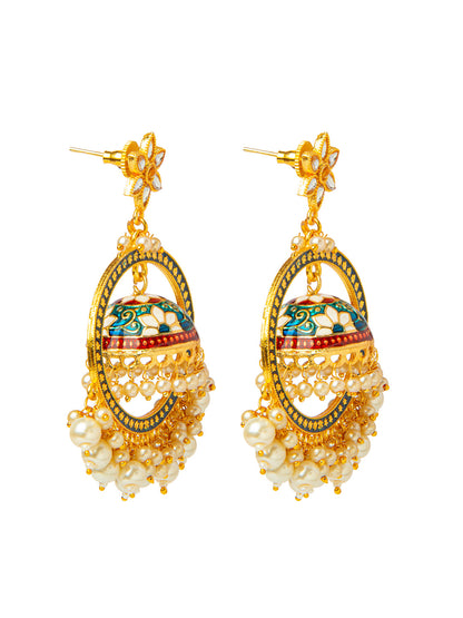 Shining Jewel Handcrafted Gold Plated Designer Traditional Ethnic Meenakari Kundan Jhumka bali Earrings Women (SJ_1878_BL)
