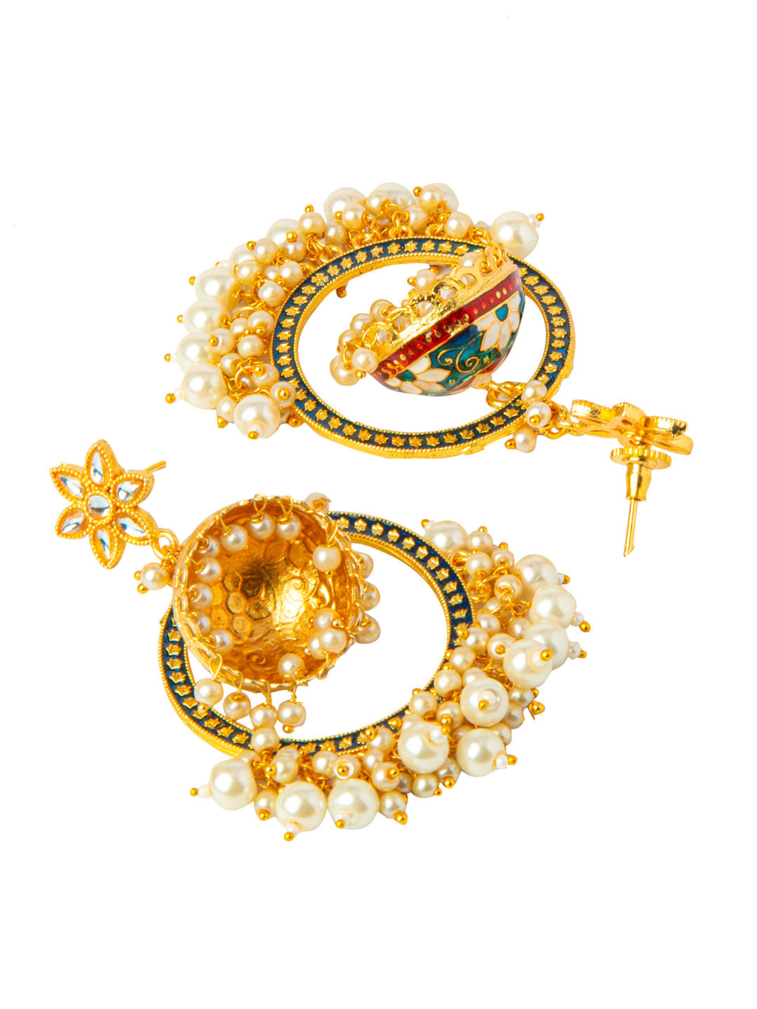 Shining Jewel Handcrafted Gold Plated Designer Traditional Ethnic Meenakari Kundan Jhumka bali Earrings Women (SJ_1878_BL)