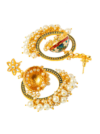 Shining Jewel Handcrafted Gold Plated Designer Traditional Ethnic Meenakari Kundan Jhumka bali Earrings Women (SJ_1878_BL)