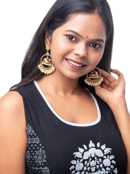 Shining Jewel Handcrafted Gold Plated Designer Traditional Ethnic Meenakari Kundan Jhumka bali Earrings Women (SJ_1878_BL)