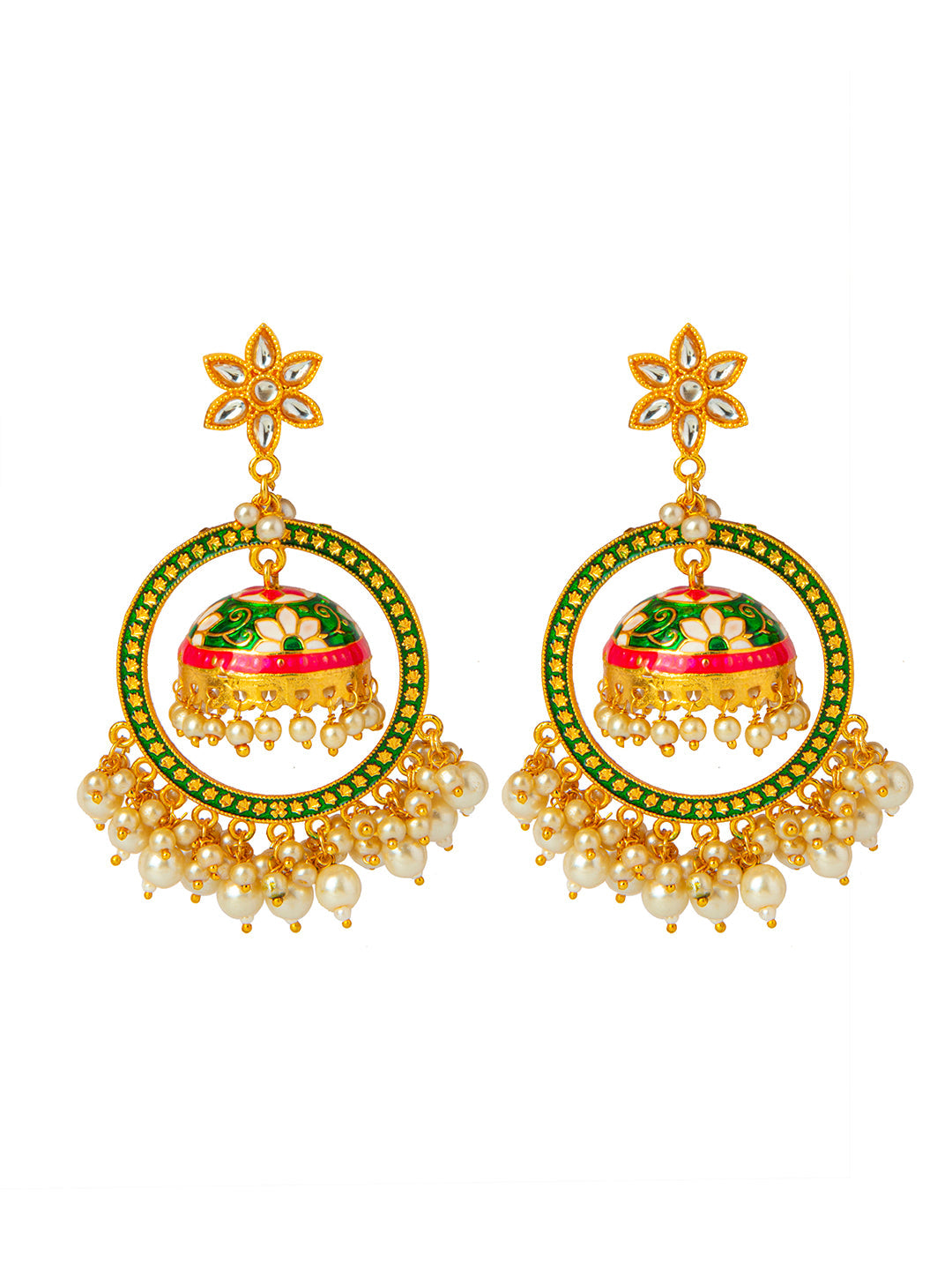 Shining Jewel Handcrafted Gold Plated Designer Traditional Ethnic Meenakari Kundan Jhumka bali Earrings Women (SJ_1878_DG)