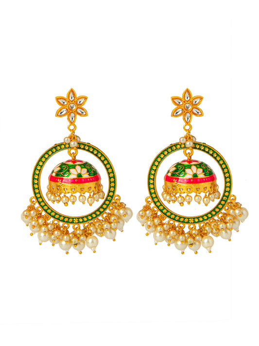 Shining Jewel Handcrafted Gold Plated Designer Traditional Ethnic Meenakari Kundan Jhumka bali Earrings Women (SJ_1878_DG)