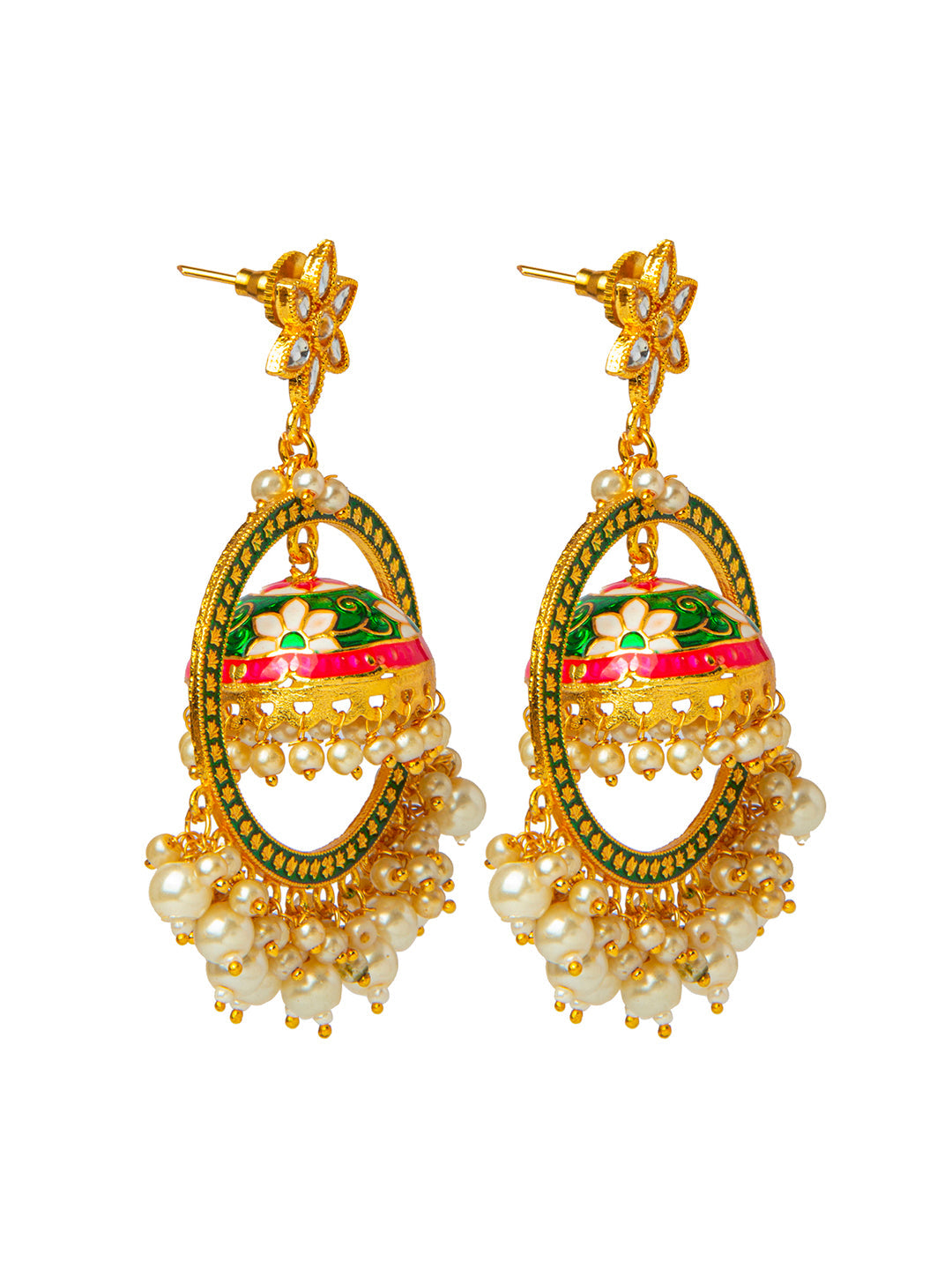 Shining Jewel Handcrafted Gold Plated Designer Traditional Ethnic Meenakari Kundan Jhumka bali Earrings Women (SJ_1878_DG)