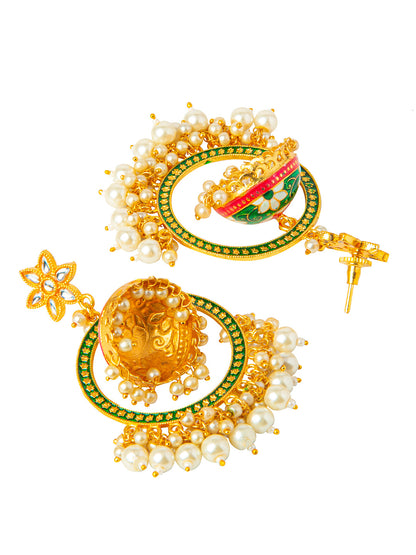 Shining Jewel Handcrafted Gold Plated Designer Traditional Ethnic Meenakari Kundan Jhumka bali Earrings Women (SJ_1878_DG)