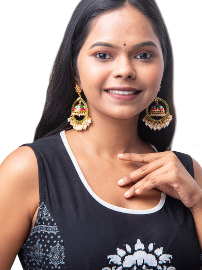 Shining Jewel Handcrafted Gold Plated Designer Traditional Ethnic Meenakari Kundan Jhumka bali Earrings Women (SJ_1878_DG)