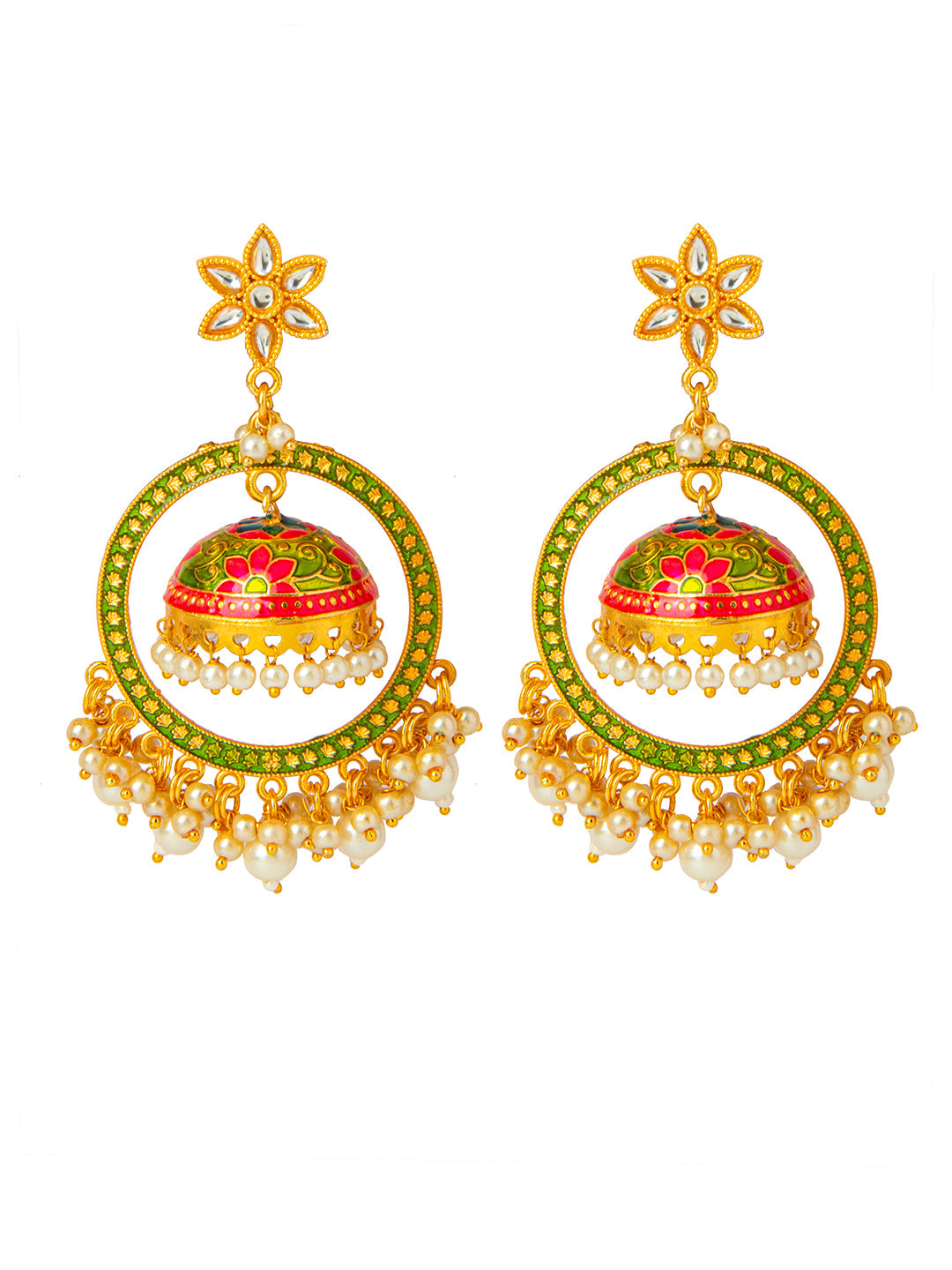 Shining Jewel Handcrafted Gold Plated Designer Traditional Ethnic Meenakari Kundan Jhumka bali Earrings Women (SJ_1878_G)