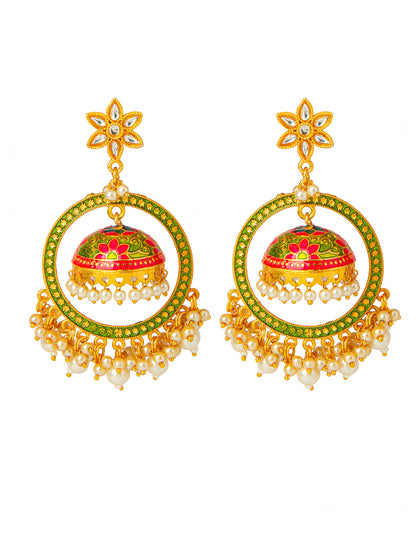 Shining Jewel Handcrafted Gold Plated Designer Traditional Ethnic Meenakari Kundan Jhumka bali Earrings Women (SJ_1878_G)