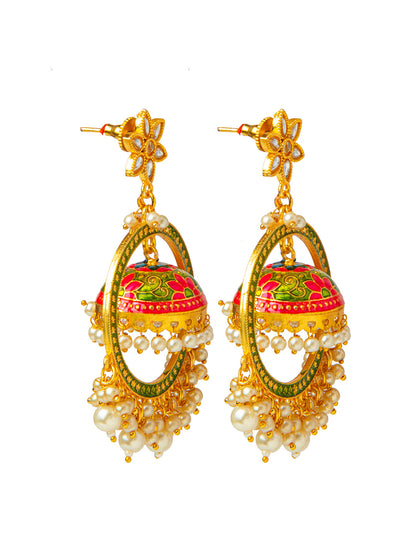 Shining Jewel Handcrafted Gold Plated Designer Traditional Ethnic Meenakari Kundan Jhumka bali Earrings Women (SJ_1878_G)