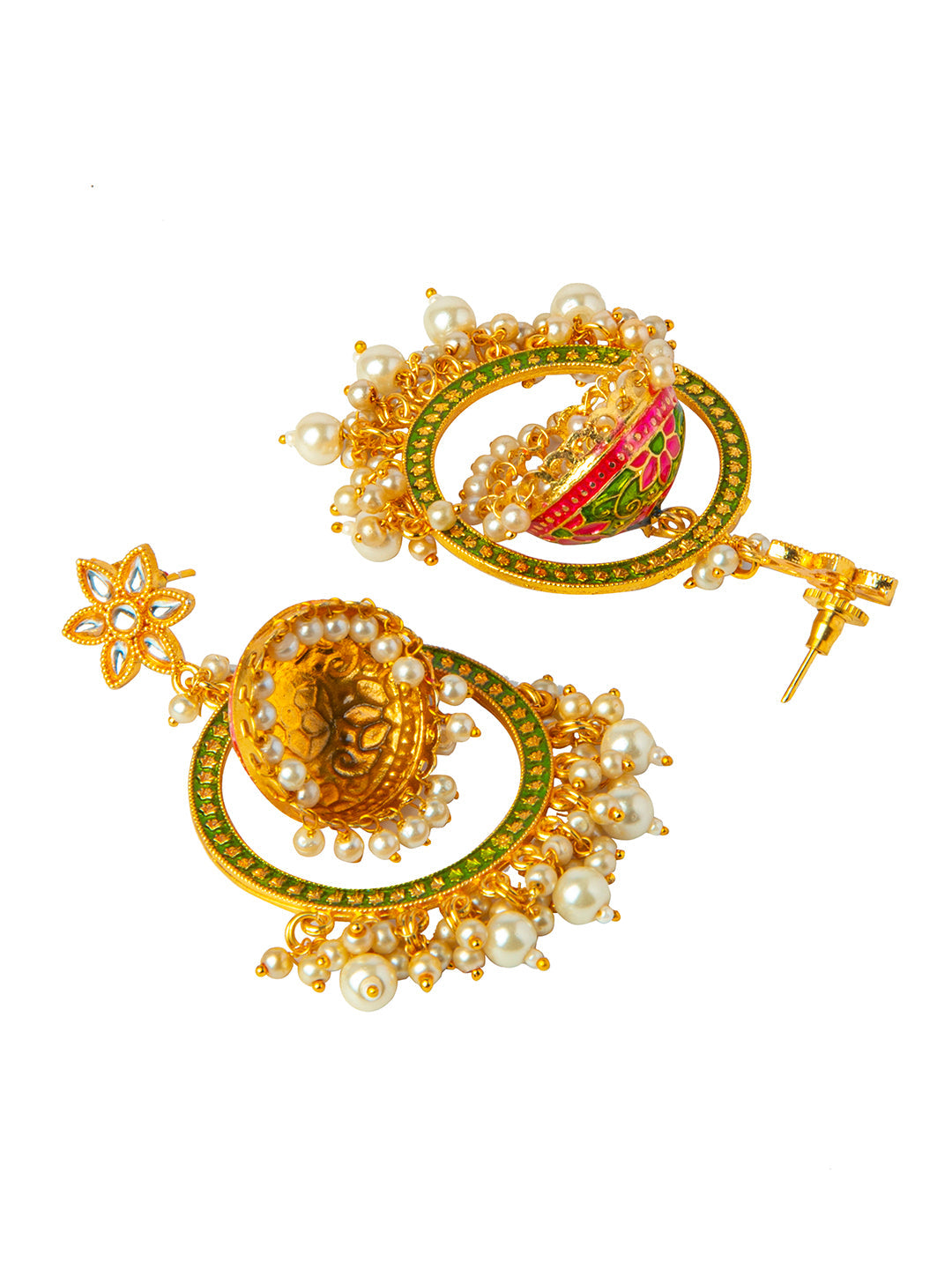 Shining Jewel Handcrafted Gold Plated Designer Traditional Ethnic Meenakari Kundan Jhumka bali Earrings Women (SJ_1878_G)