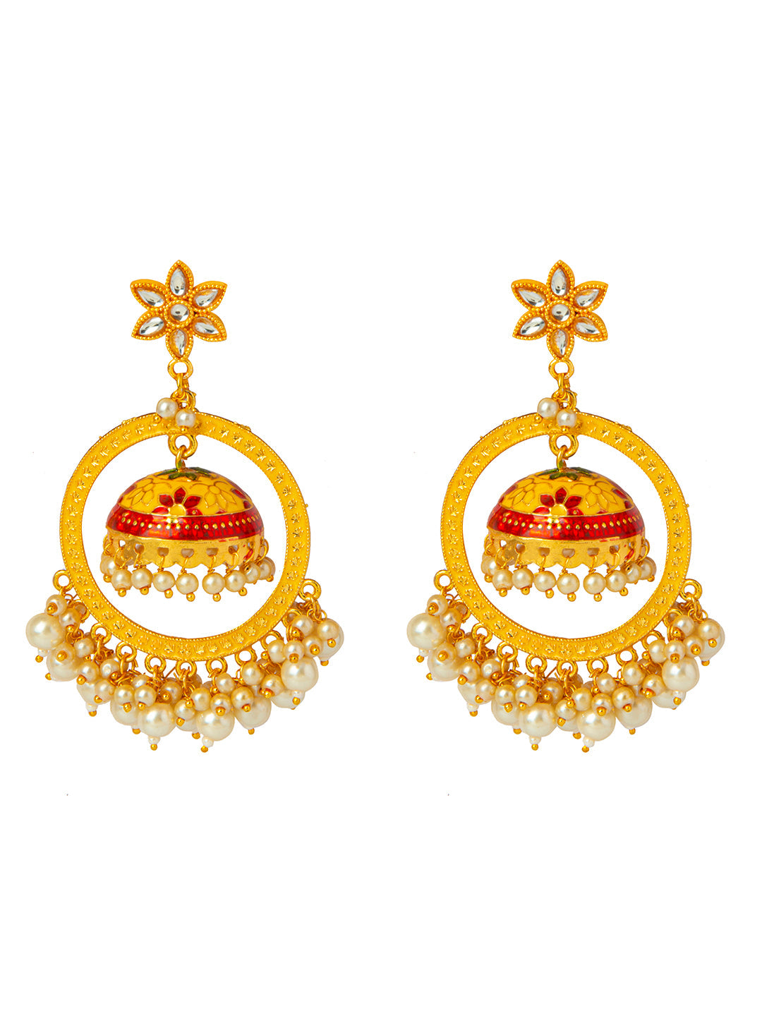 Shining Jewel Handcrafted Gold Plated Designer Traditional Ethnic Meenakari Kundan Jhumka bali Earrings Women (SJ_1878_Y)
