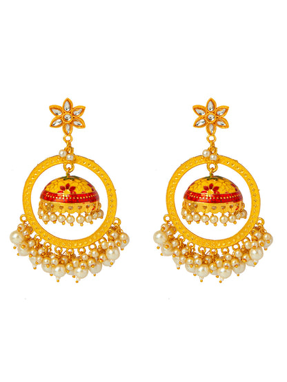 Shining Jewel Handcrafted Gold Plated Designer Traditional Ethnic Meenakari Kundan Jhumka bali Earrings Women (SJ_1878_Y)