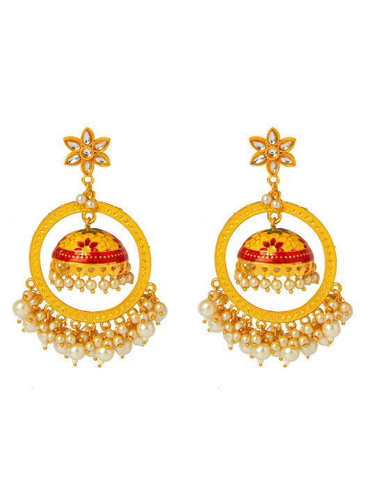 Shining Jewel Handcrafted Gold Plated Designer Traditional Ethnic Meenakari Kundan Jhumka bali Earrings Women (SJ_1878_Y)