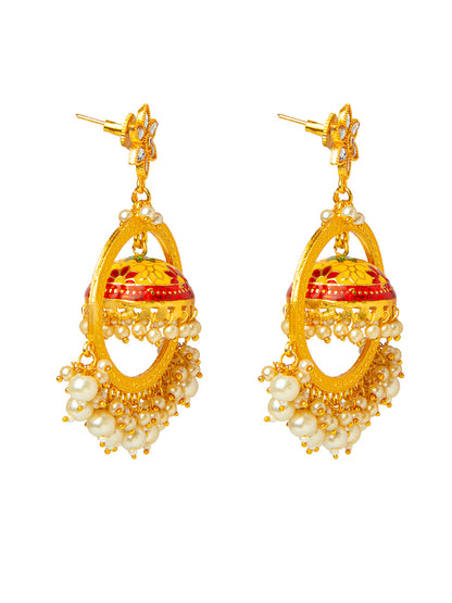 Shining Jewel Handcrafted Gold Plated Designer Traditional Ethnic Meenakari Kundan Jhumka bali Earrings Women (SJ_1878_Y)