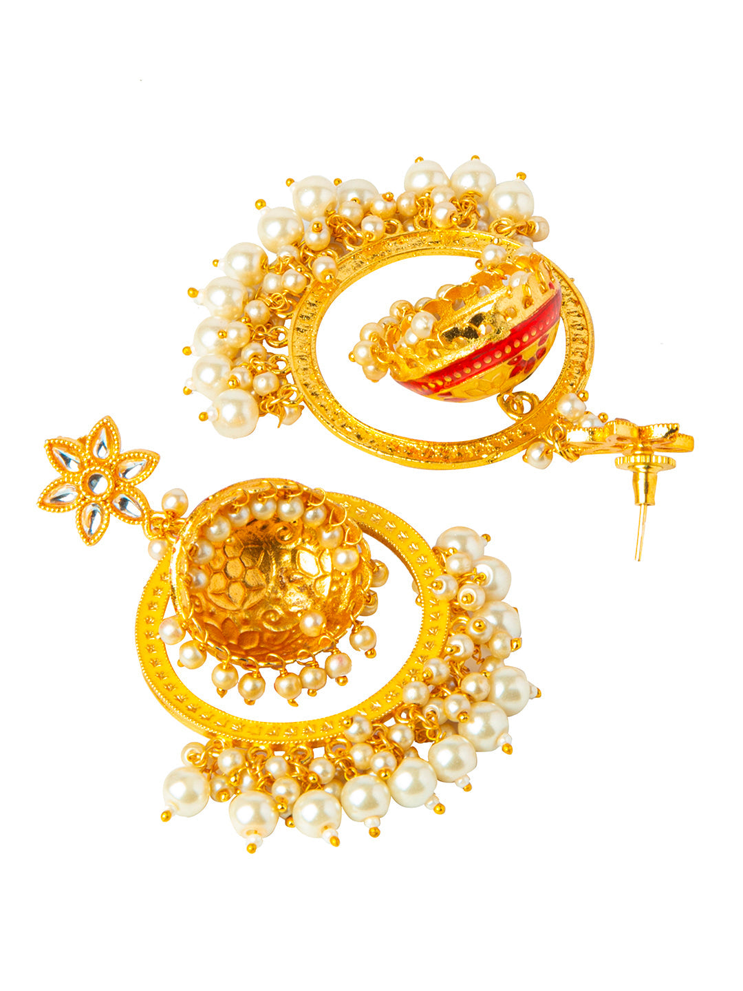 Shining Jewel Handcrafted Gold Plated Designer Traditional Ethnic Meenakari Kundan Jhumka bali Earrings Women (SJ_1878_Y)