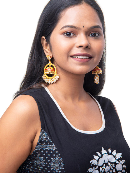 Shining Jewel Handcrafted Gold Plated Designer Traditional Ethnic Meenakari Kundan Jhumka bali Earrings Women (SJ_1878_Y)