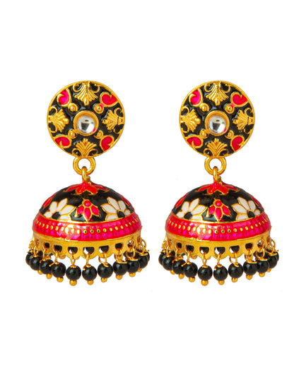Shining Jewel Handcrafted Gold Plated Designer Traditional Ethnic Meenakari Kundan Jhumka Earrings Women (SJ_1879_BK)