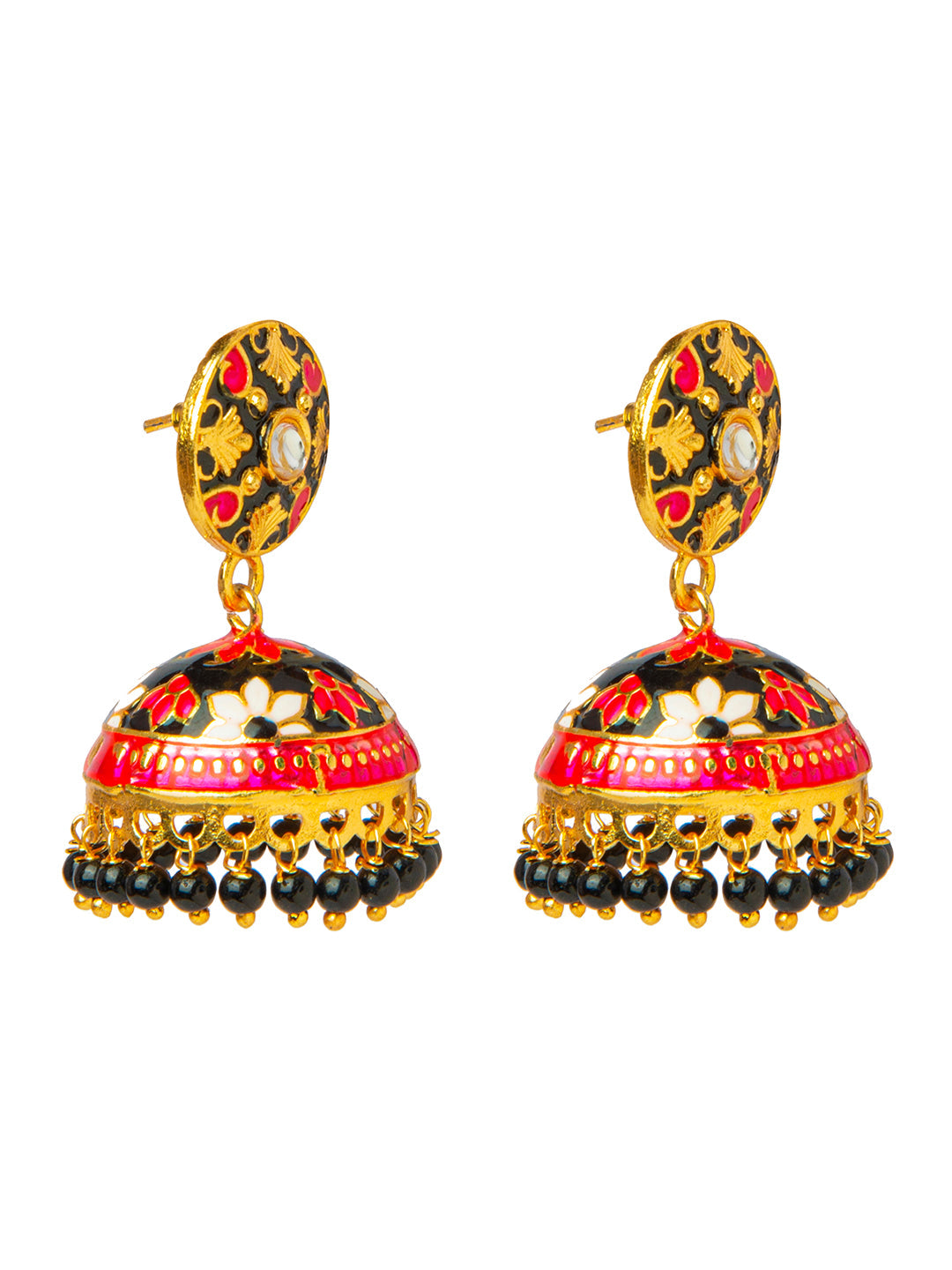 Shining Jewel Handcrafted Gold Plated Designer Traditional Ethnic Meenakari Kundan Jhumka Earrings Women (SJ_1879_BK)