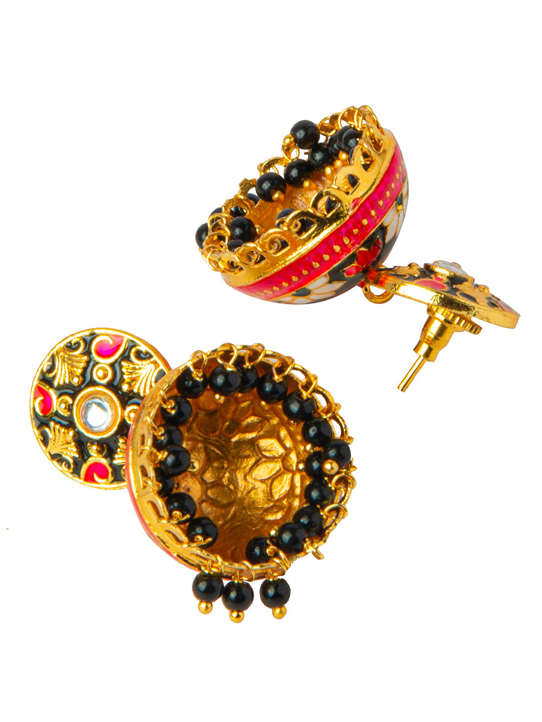 Shining Jewel Handcrafted Gold Plated Designer Traditional Ethnic Meenakari Kundan Jhumka Earrings Women (SJ_1879_BK)