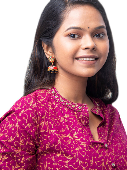 Shining Jewel Handcrafted Gold Plated Designer Traditional Ethnic Meenakari Kundan Jhumka Earrings Women (SJ_1879_BK)