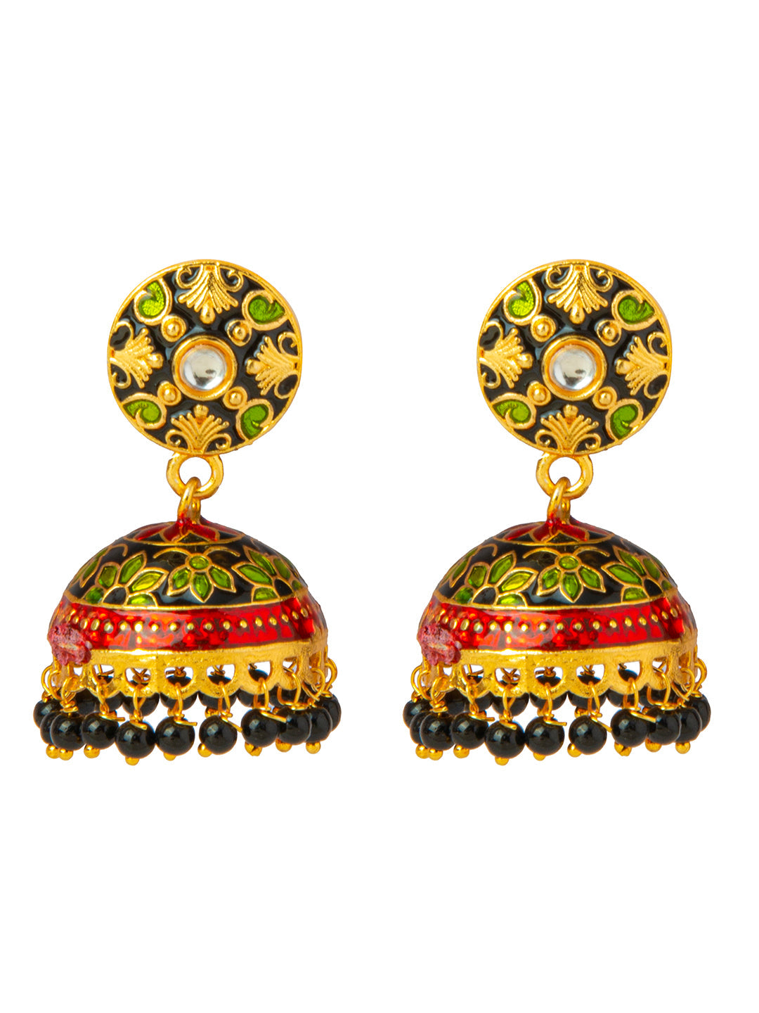Shining Jewel Handcrafted Gold Plated Designer Traditional Ethnic Meenakari Kundan Jhumka Earrings Women (SJ_1879_G)