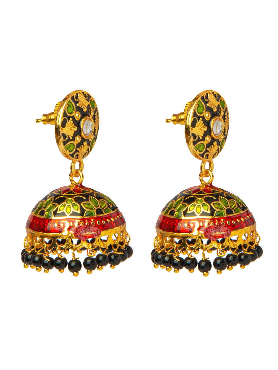 Shining Jewel Handcrafted Gold Plated Designer Traditional Ethnic Meenakari Kundan Jhumka Earrings Women (SJ_1879_G)
