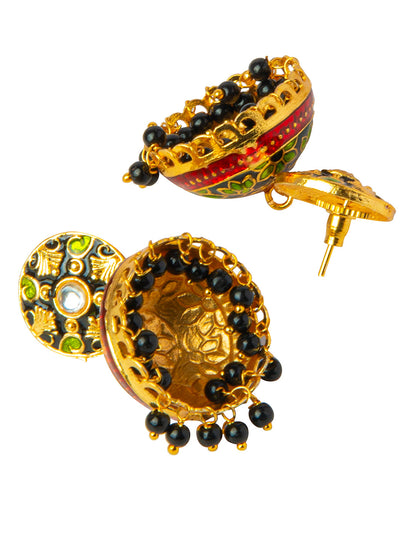 Shining Jewel Handcrafted Gold Plated Designer Traditional Ethnic Meenakari Kundan Jhumka Earrings Women (SJ_1879_G)
