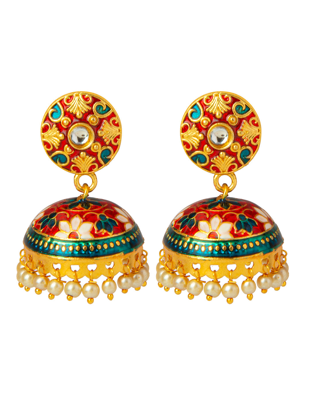 Shining Jewel Handcrafted Gold Plated Designer Traditional Ethnic Meenakari Kundan Jhumka Earrings Women (SJ_1879_M)