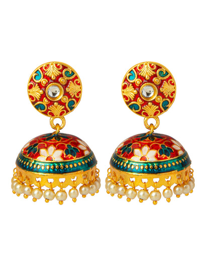 Shining Jewel Handcrafted Gold Plated Designer Traditional Ethnic Meenakari Kundan Jhumka Earrings Women (SJ_1879_M)