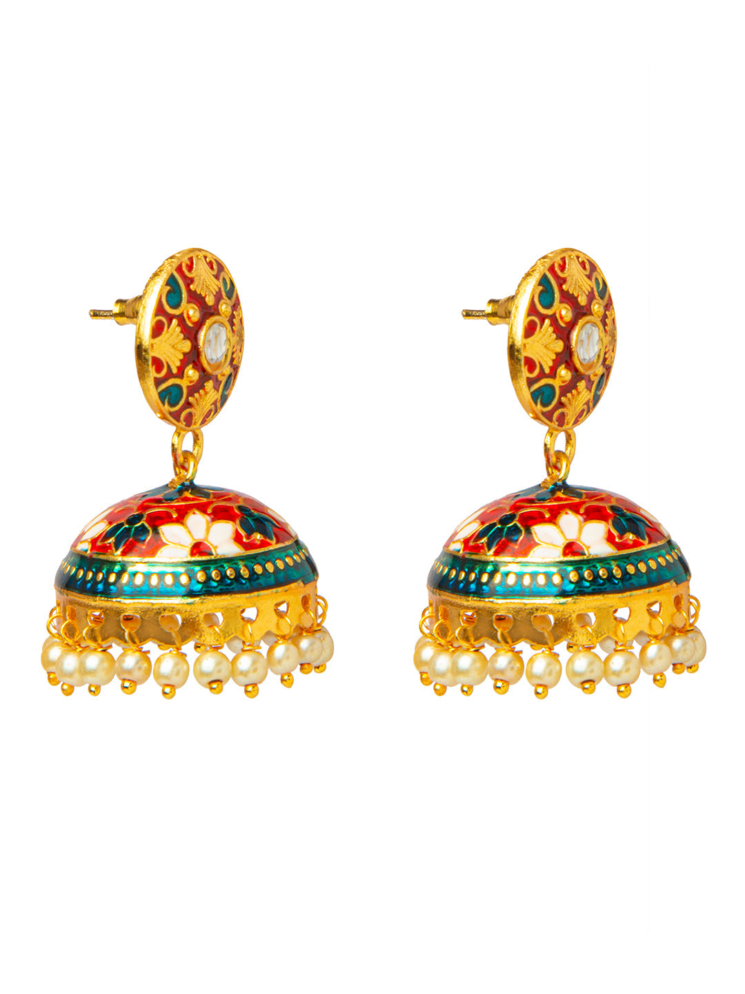Shining Jewel Handcrafted Gold Plated Designer Traditional Ethnic Meenakari Kundan Jhumka Earrings Women (SJ_1879_M)