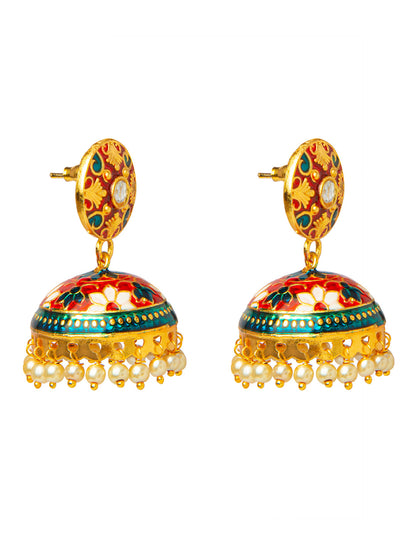 Shining Jewel Handcrafted Gold Plated Designer Traditional Ethnic Meenakari Kundan Jhumka Earrings Women (SJ_1879_M)