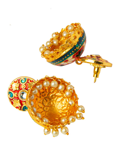 Shining Jewel Handcrafted Gold Plated Designer Traditional Ethnic Meenakari Kundan Jhumka Earrings Women (SJ_1879_M)