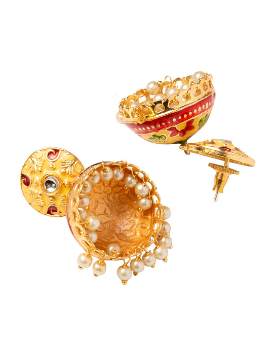 Shining Jewel Handcrafted Gold Plated Designer Traditional Ethnic Meenakari Kundan Jhumka Earrings Women (SJ_1879_Y)