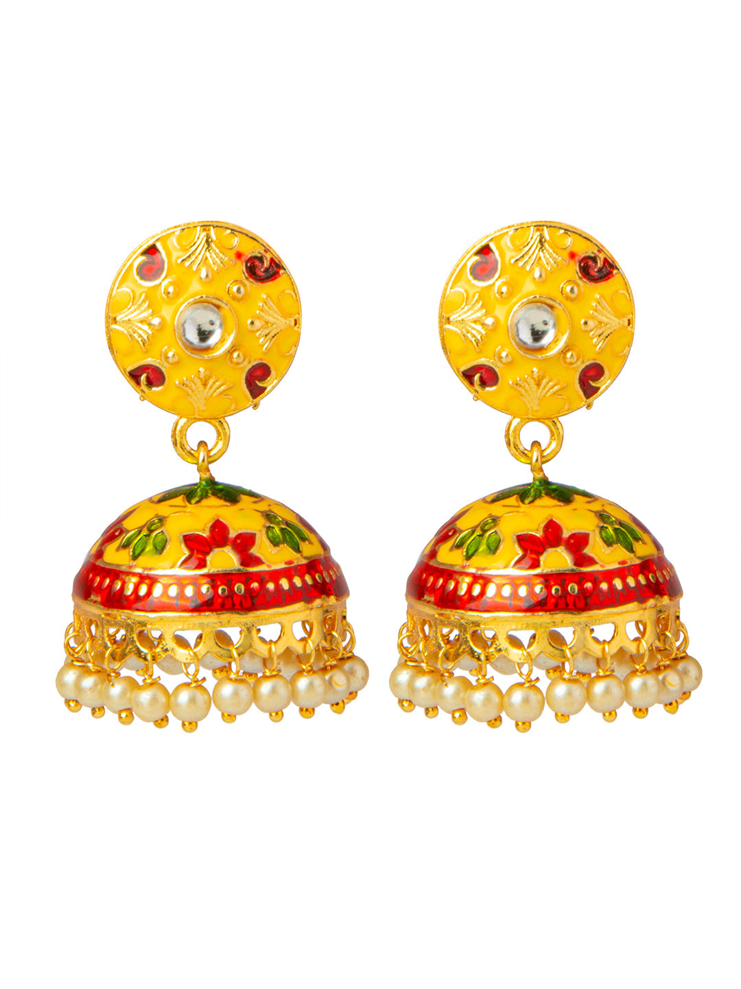 Shining Jewel Handcrafted Gold Plated Designer Traditional Ethnic Meenakari Kundan Jhumka Earrings Women (SJ_1879_Y)