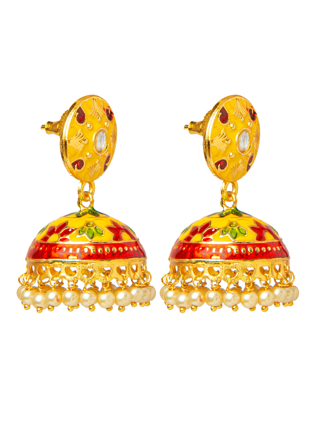 Shining Jewel Handcrafted Gold Plated Designer Traditional Ethnic Meenakari Kundan Jhumka Earrings Women (SJ_1879_Y)