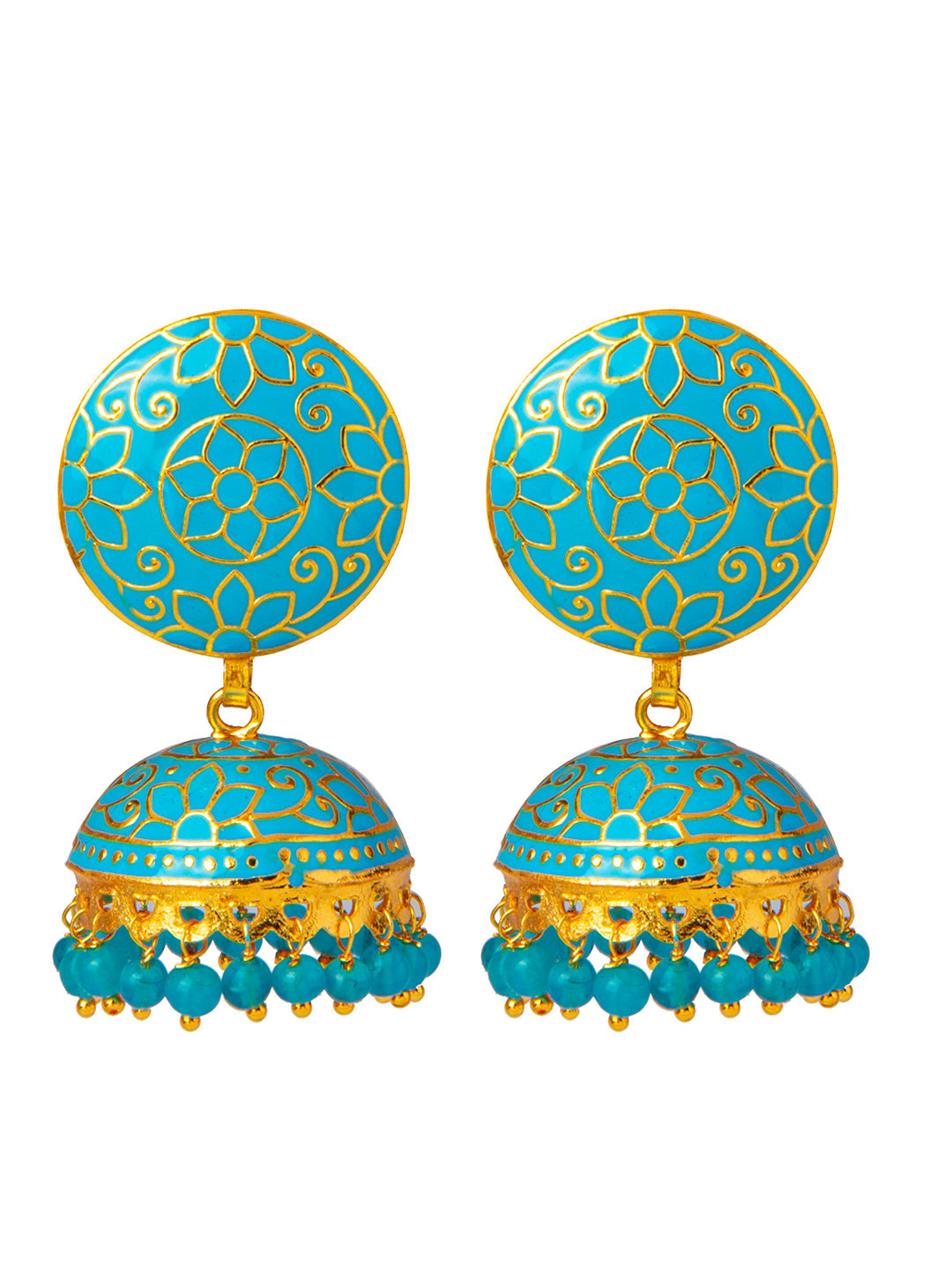 Shining Jewel Handcrafted Gold Plated Designer Traditional Ethnic Meenakari Kundan Jhumka Earrings Women (SJ_1880_BL)