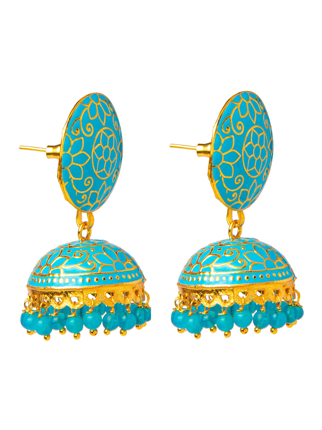 Shining Jewel Handcrafted Gold Plated Designer Traditional Ethnic Meenakari Kundan Jhumka Earrings Women (SJ_1880_BL)