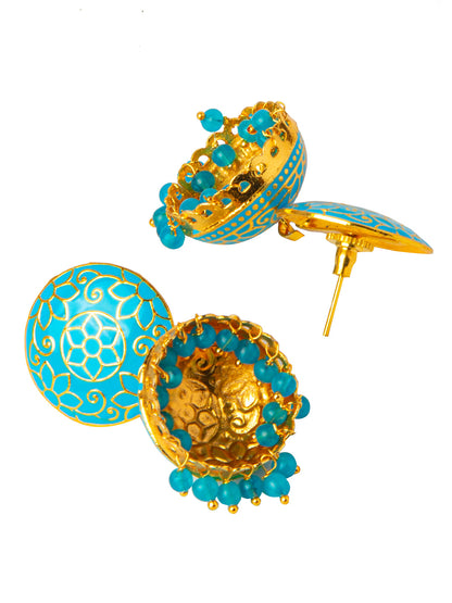 Shining Jewel Handcrafted Gold Plated Designer Traditional Ethnic Meenakari Kundan Jhumka Earrings Women (SJ_1880_BL)