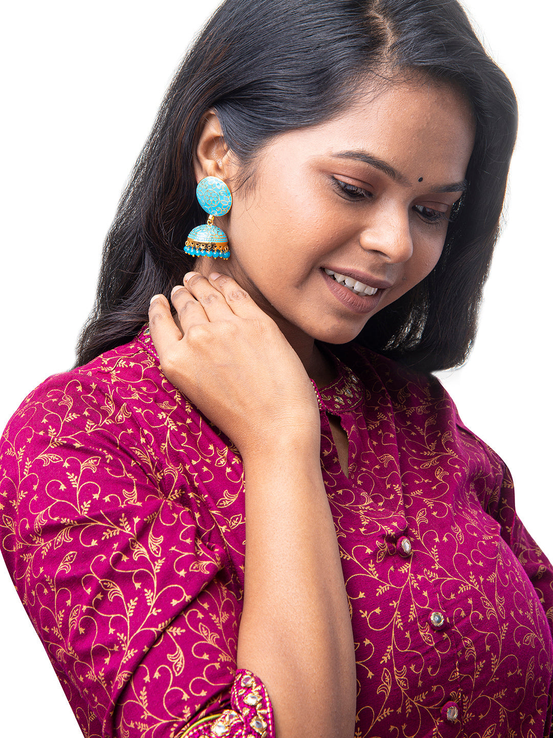 Shining Jewel Handcrafted Gold Plated Designer Traditional Ethnic Meenakari Kundan Jhumka Earrings Women (SJ_1880_BL)