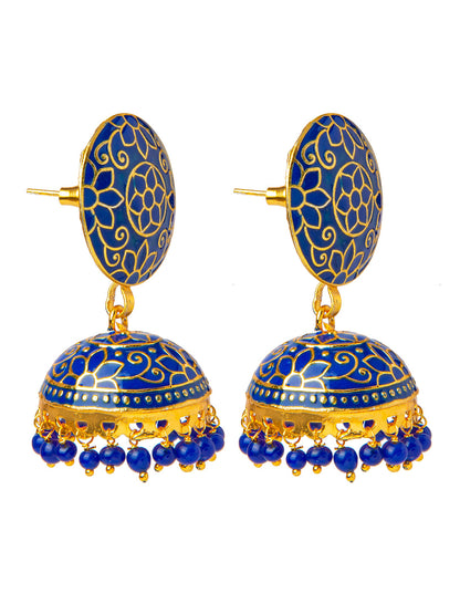 Shining Jewel Handcrafted Gold Plated Designer Traditional Ethnic Meenakari Kundan Jhumka Earrings Women (SJ_1880_R)