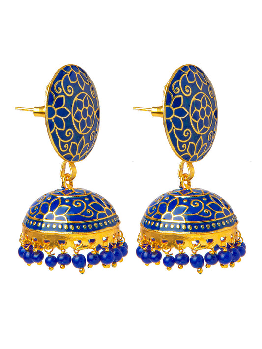 Shining Jewel Handcrafted Gold Plated Designer Traditional Ethnic Meenakari Kundan Jhumka Earrings Women (SJ_1880_R)