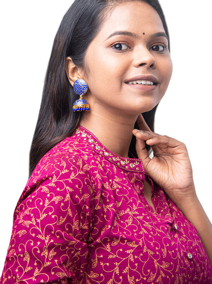 Shining Jewel Handcrafted Gold Plated Designer Traditional Ethnic Meenakari Kundan Jhumka Earrings Women (SJ_1880_R)